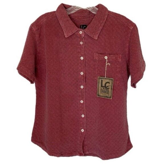 Last Chance Sportswear Red Textured 100% Cotton Button Up Shirt NWT Size Small - Picture 1 of 5